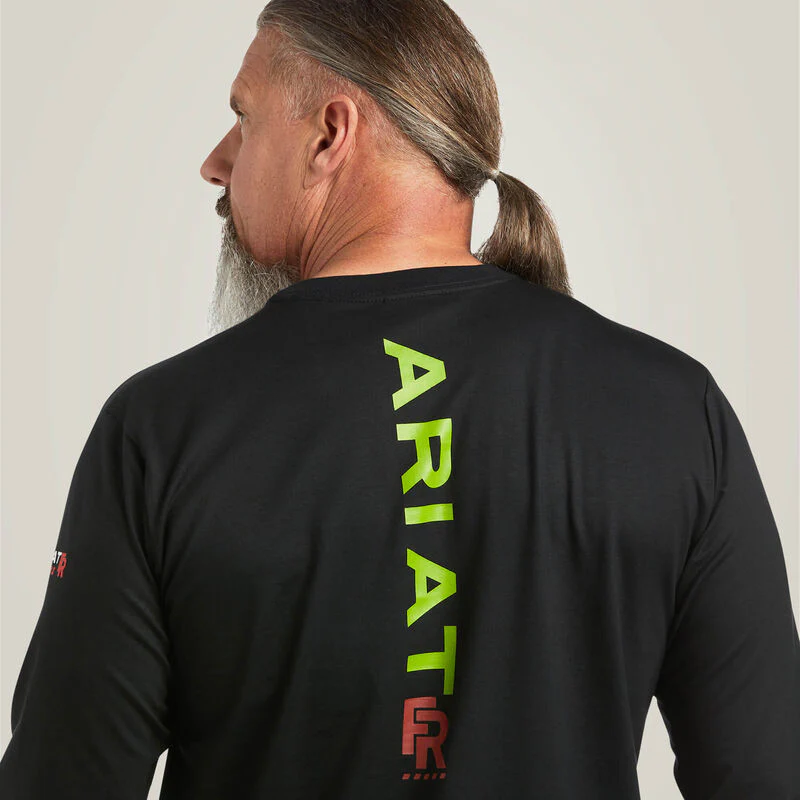 Ariat Men's FR Stretch Logo T-Shirt  Black/Lime - Image 3