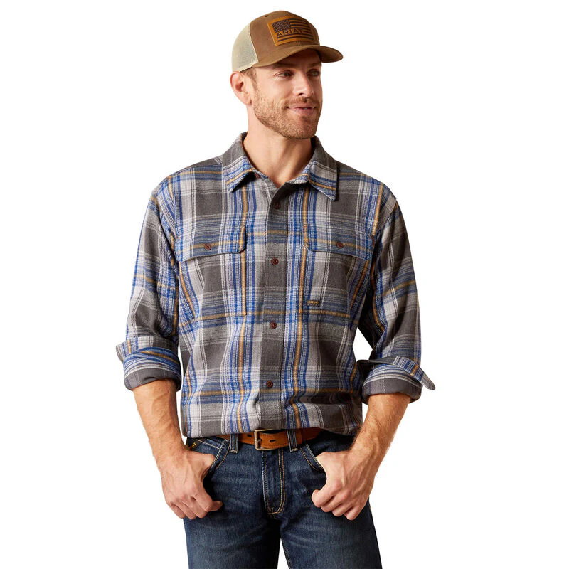 Ariat Men's Heavy Flannel  Long Sleeve Work Shirt - Charcoal Heather