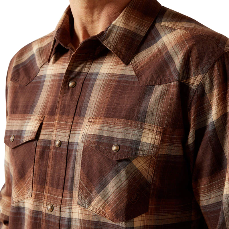 Ariat Men's Hodges Retro Fit Long Sleeve Snap Shirt - Brown - Image 3