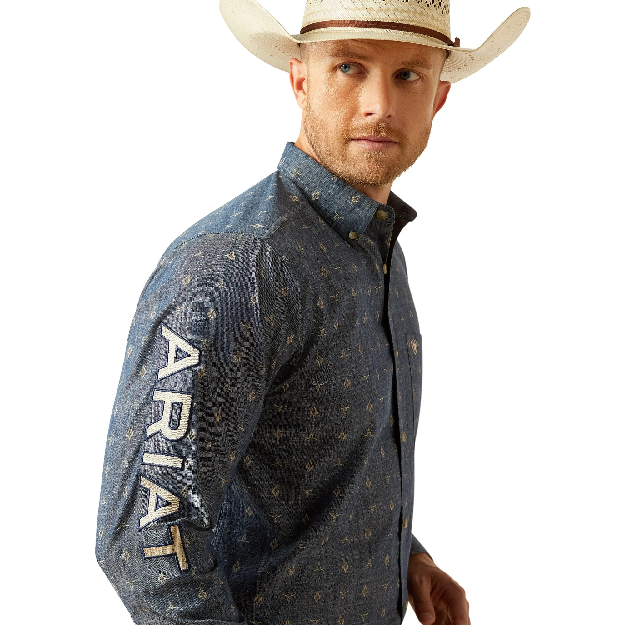 Ariat Men's Long Sleeve Team Philibert Classic Fit Shirt - Chambray Blue/Khaki - Image 2