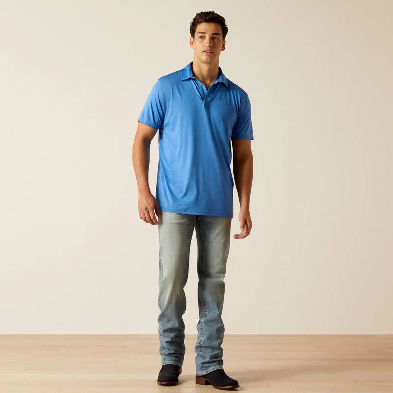 Ariat Men's Men's Charger 2.0 Short Sleeve Fitted Polo Shirt - Seascape - Image 3