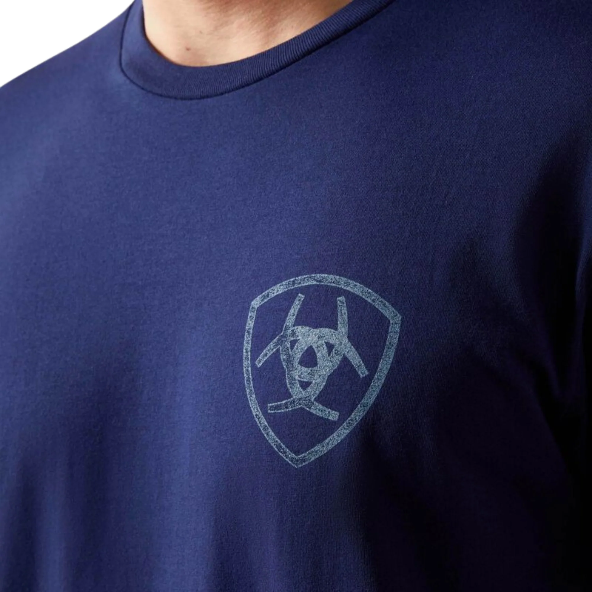 Ariat Men's New Vertical Logo Short Sleeve Tee Shirt - Medieval Blue - Image 4