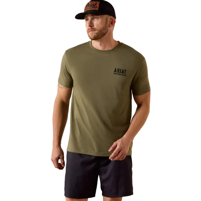 Ariat Men's Outline Shop Short Sleeve Tee Shirt - Military Heather - Image 3