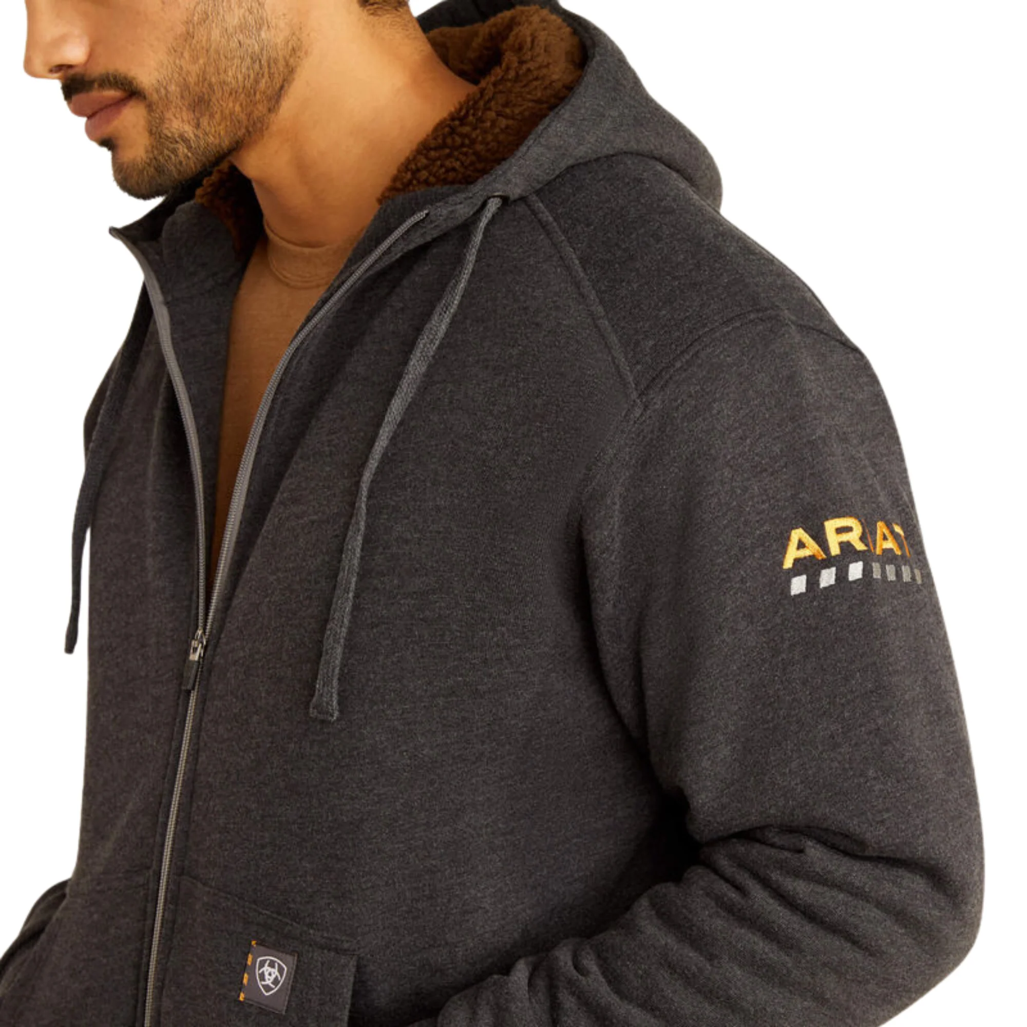 Ariat Men's Rebar All Sherpa-Lined Full Zip Hoodie - Charcoal Heather - Image 3