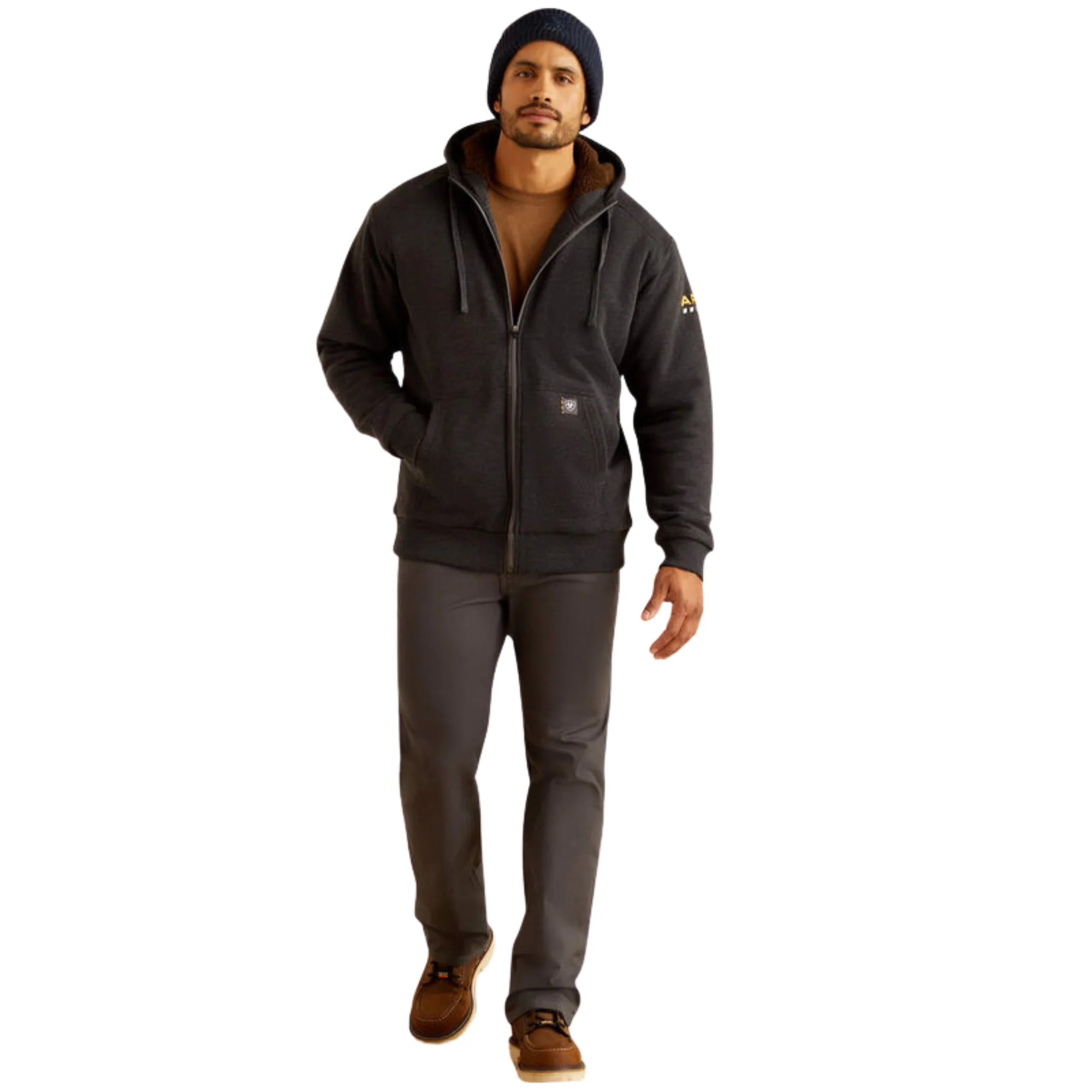 Ariat Men's Rebar All Sherpa-Lined Full Zip Hoodie - Charcoal Heather - Image 4