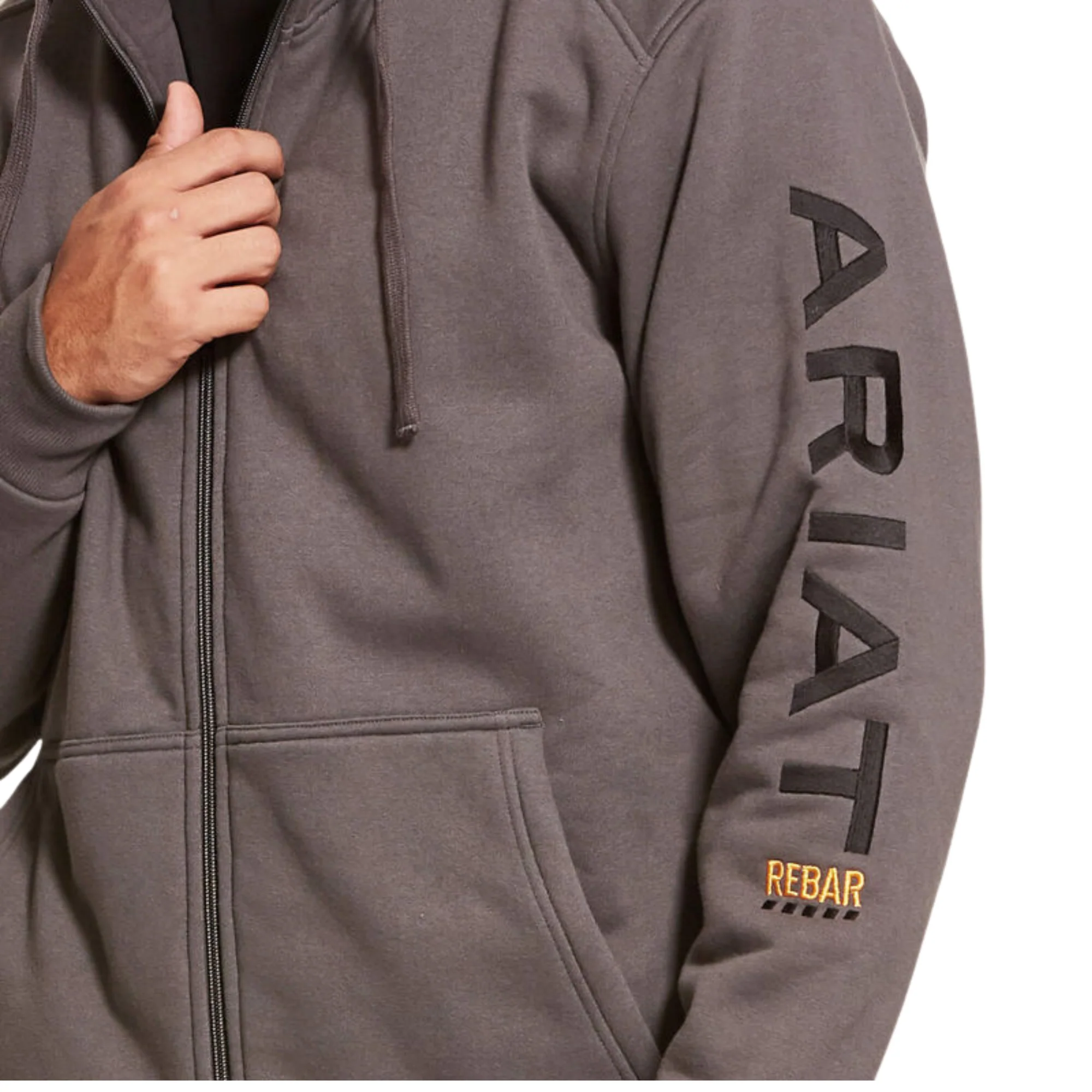 Ariat Men's Rebar All-Weather Full Zip Hoodie Rebar Grey - Image 2