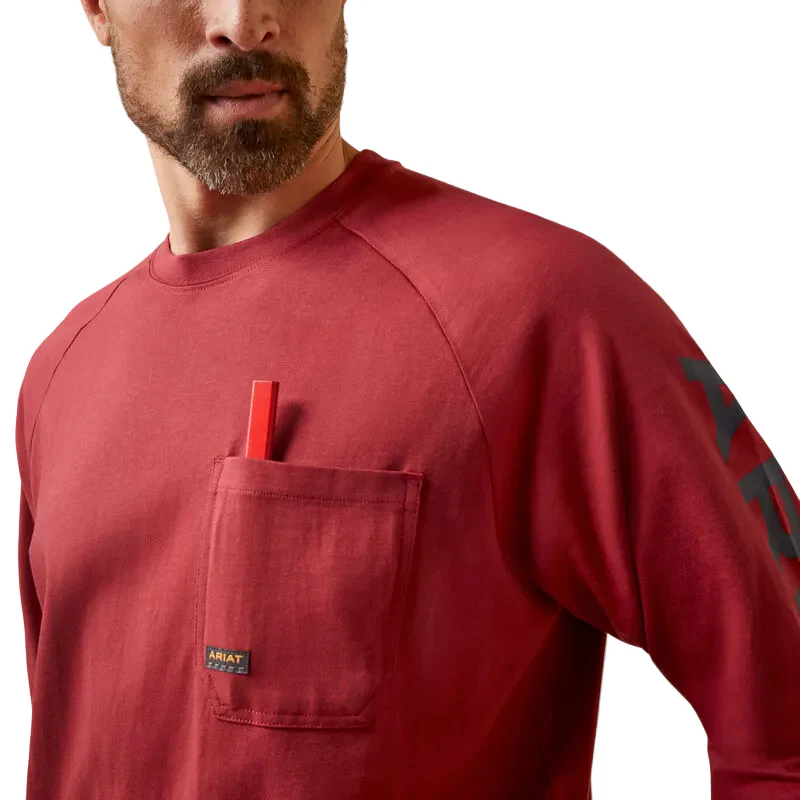 Ariat Men's Rebar Cotton Strong Long Sleeve T-Shirt - Brick Red - Image 3