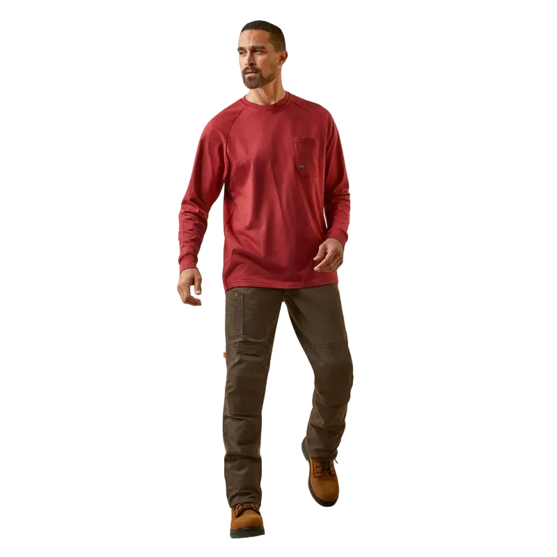 Ariat Men's Rebar Cotton Strong Long Sleeve T-Shirt - Brick Red - Image 5
