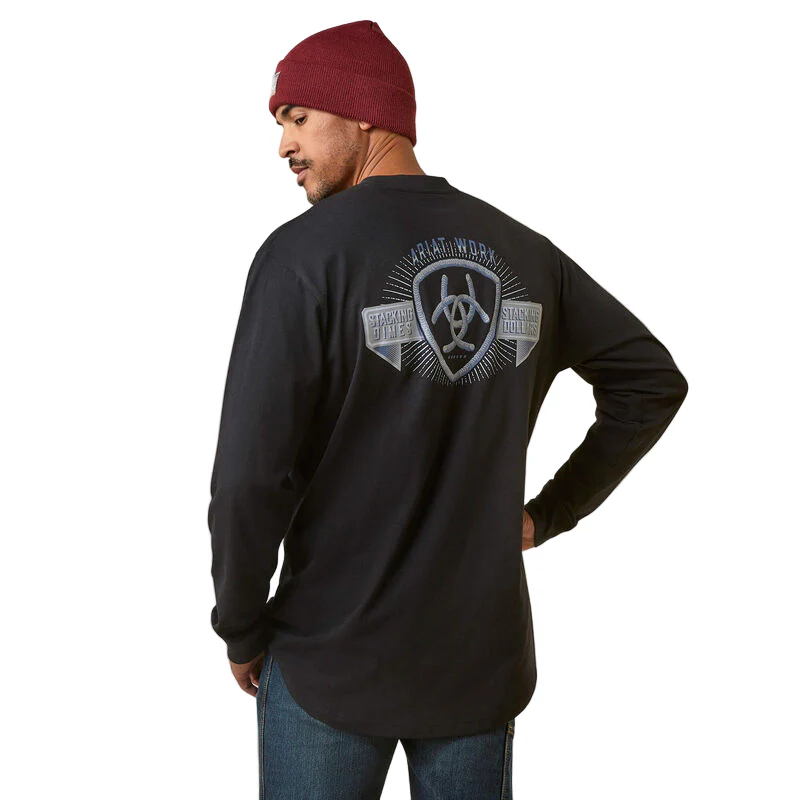 Ariat Men's Rebar Cotton Strong Stacking Dimes Shirt - Black - Image 2