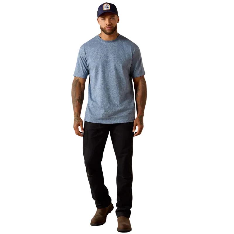 Ariat Men's Rebar Cotton Strong Standard Short Sleeve Tee Shirt - Baleen Blue Heather - Image 3