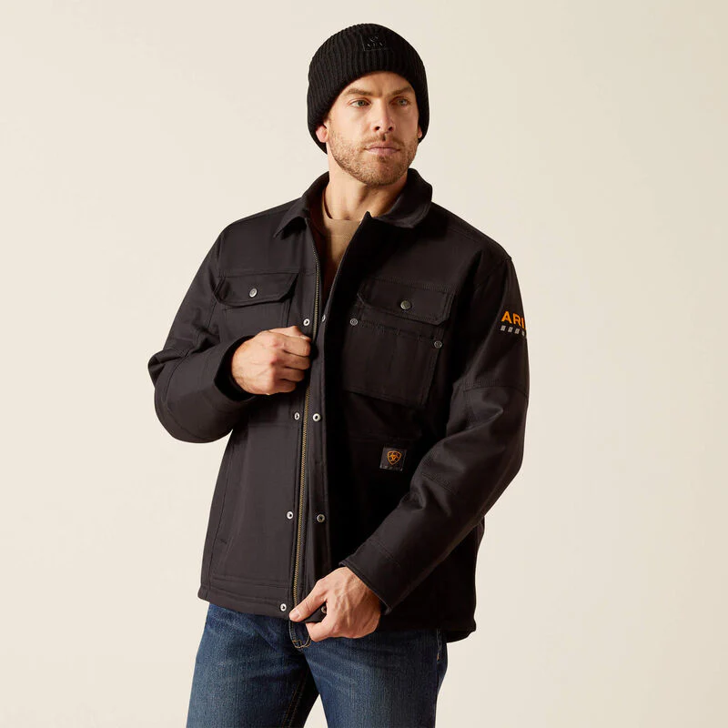 **Ariat Men's Rebar DuraCanvas Sherpa Lined Jacket - Black