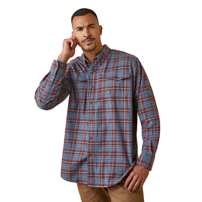 Ariat Men's Rebar Flannel DuraStretch Work Shirt - New Maroon
