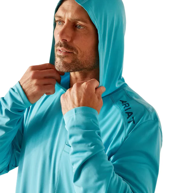 Ariat Men's Rebar Sunblocker Hooded T-Shirt - Maui Blue - Image 4