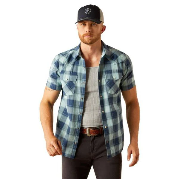 Ariat Men's Short Sleeve Hersh Retro Fit Shirt - Medium Blue