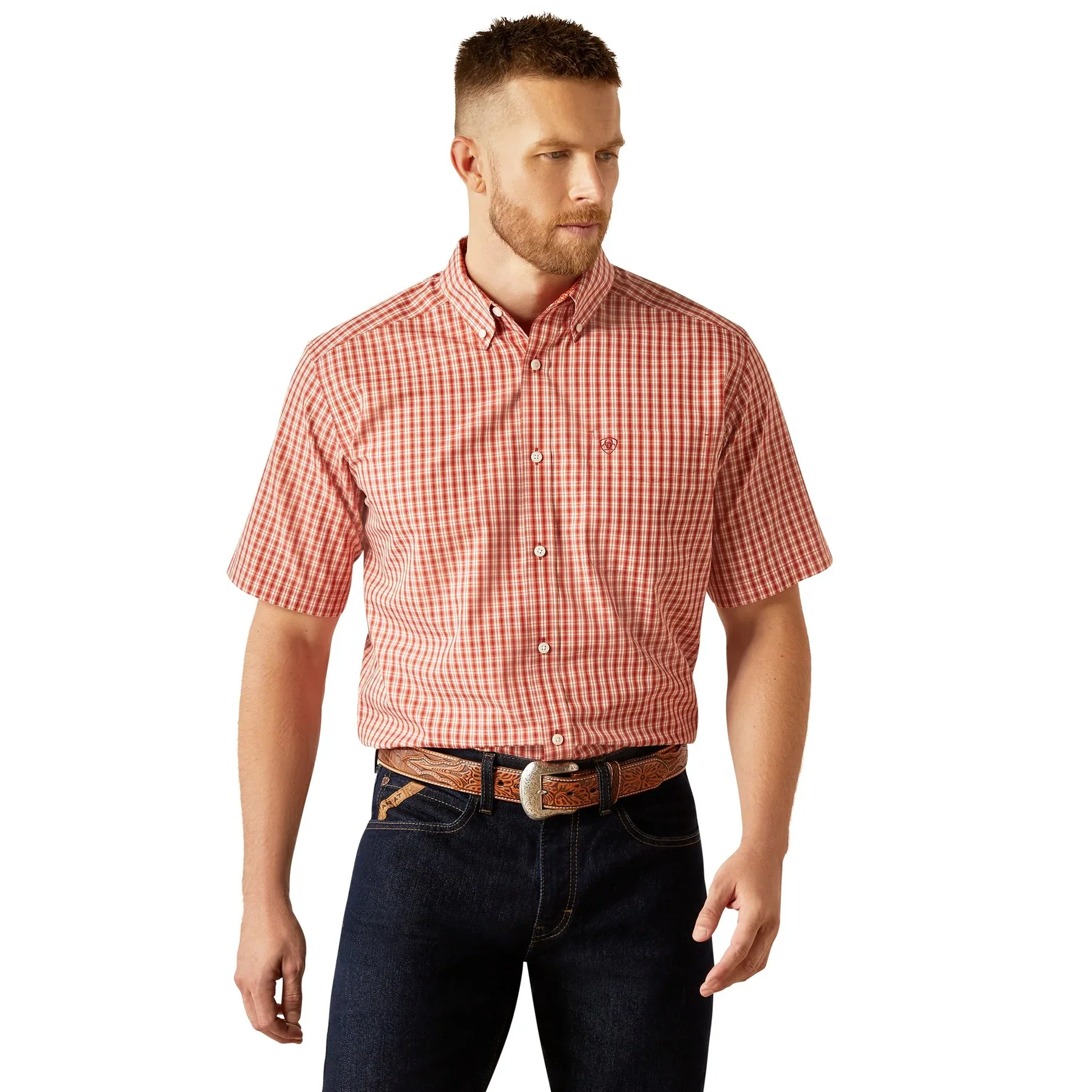 Ariat Men's Short Sleeve Wrinkle Free Emery Classic Fit Shirt - Orange