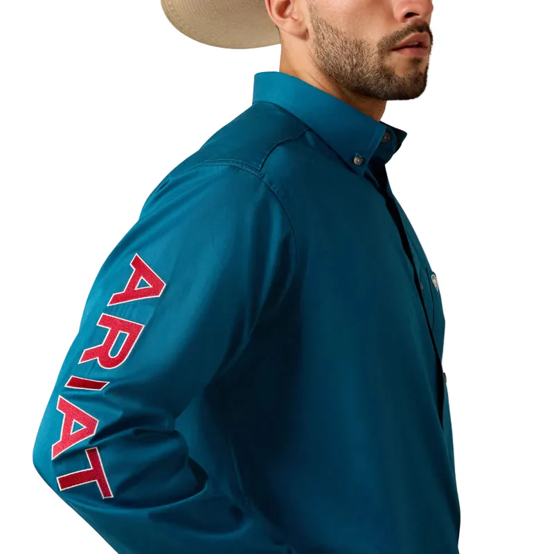 Ariat Men's Team Logo Lightweight Twill Classic Fit Long Sleeve Shirt - Corsair/Red - Image 4