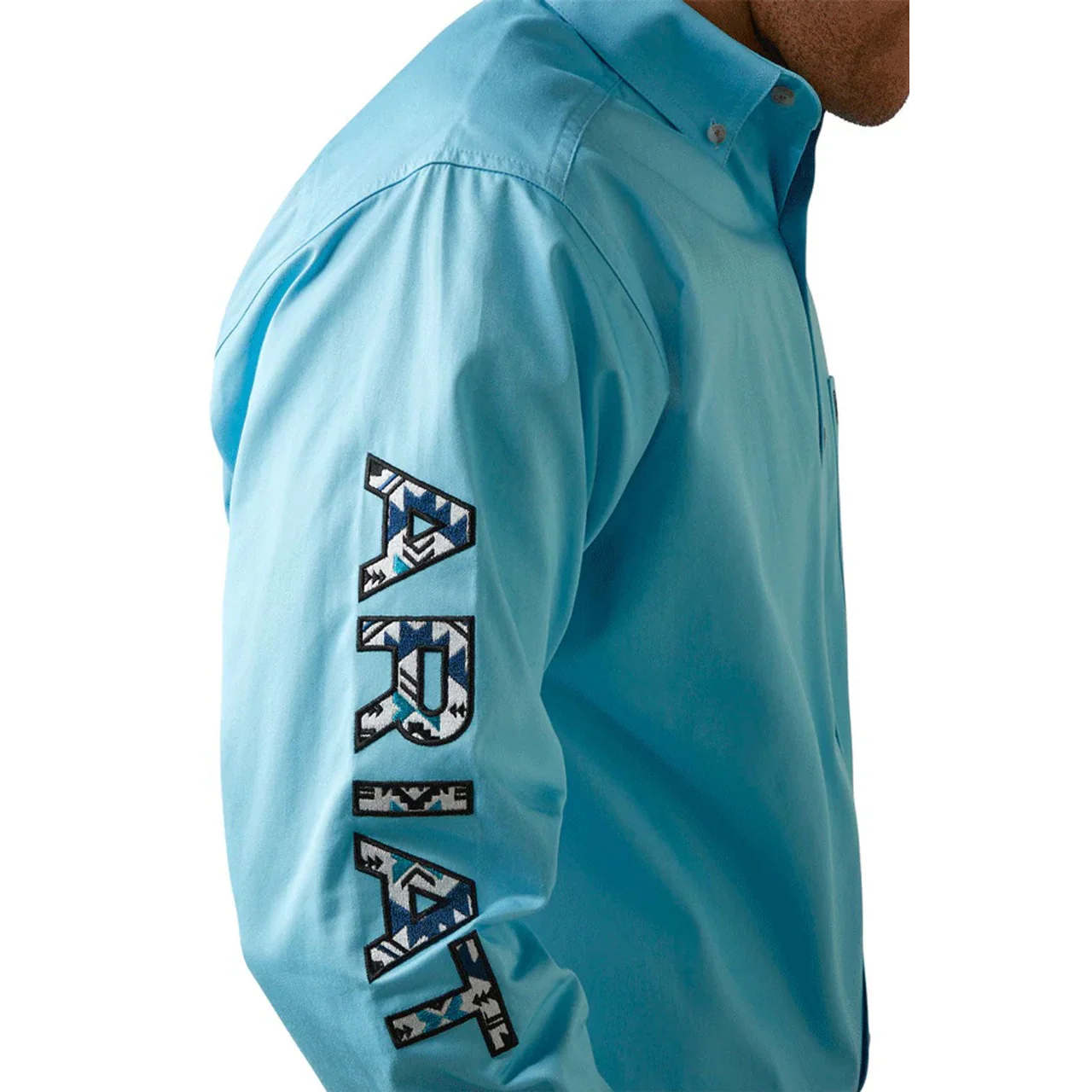 Ariat Men's Team Logo Twill Classic Shirt - Cenote Aqua - Image 3