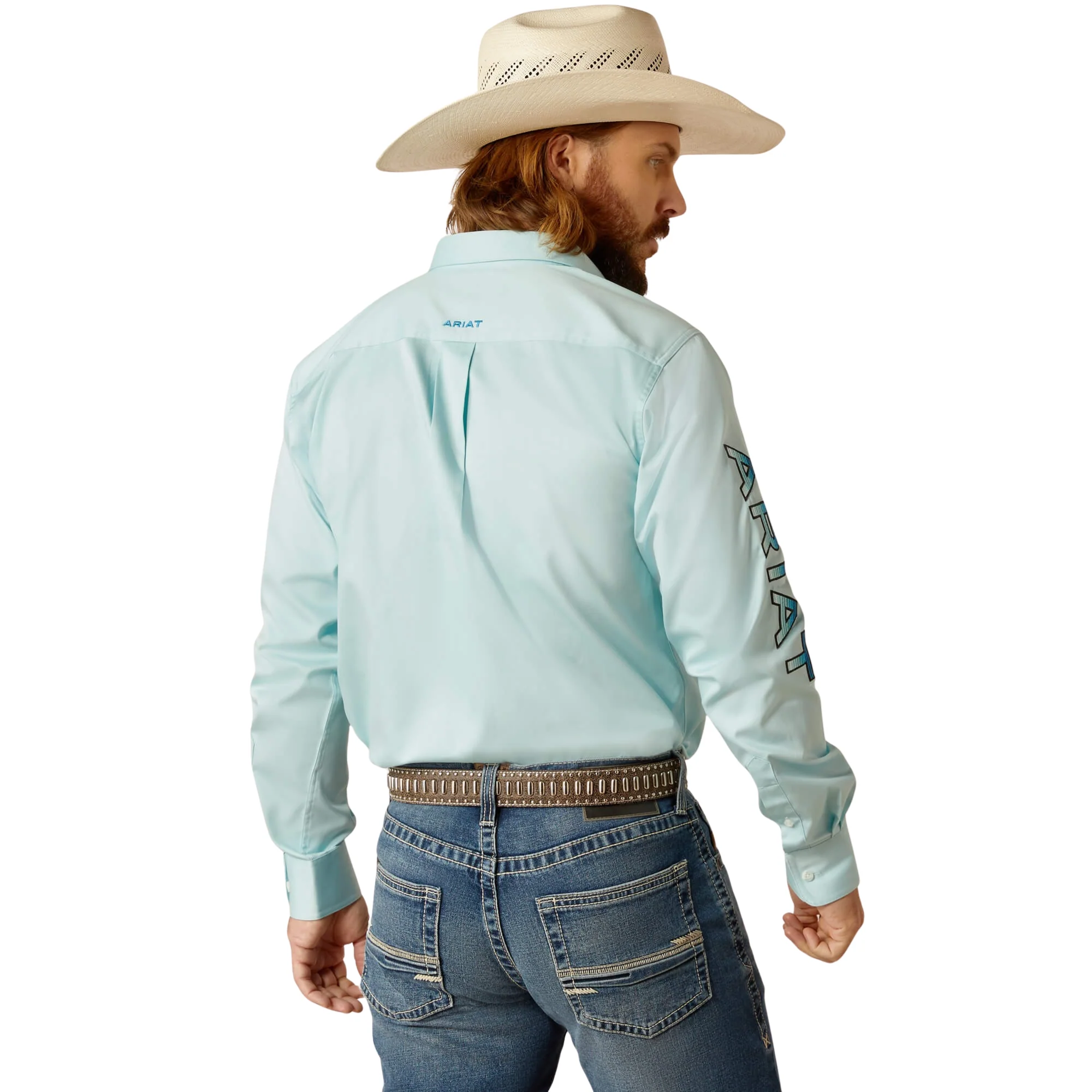 Ariat Men's Team Logo Twill Fitted Long Sleeve Shirt - Light Aqua - Image 3