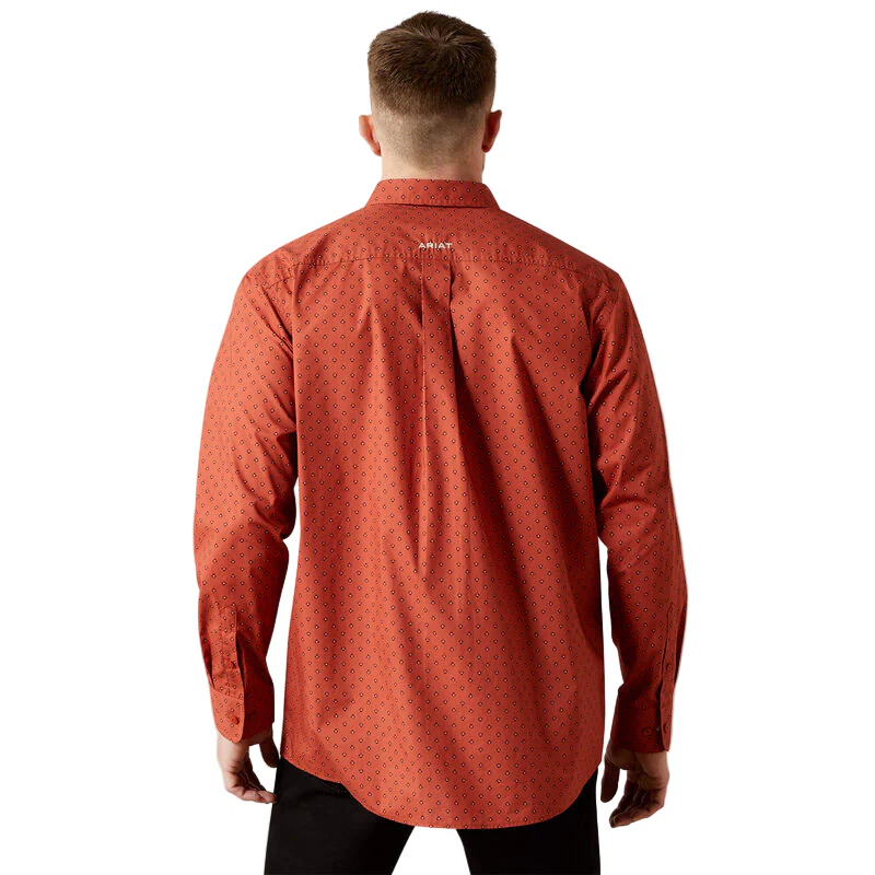 Ariat Men's Team Porter Classic Fit Long Sleeve Shirt - Brick Red/Beige - Image 2