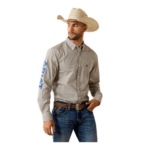Ariat Men's Team Welles Long Sleeve Fitted Shirt - Khaki/Dark Blue