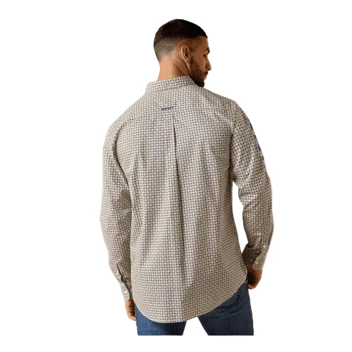 Ariat Men's Team Welles Long Sleeve Fitted Shirt - Khaki/Dark Blue - Image 2