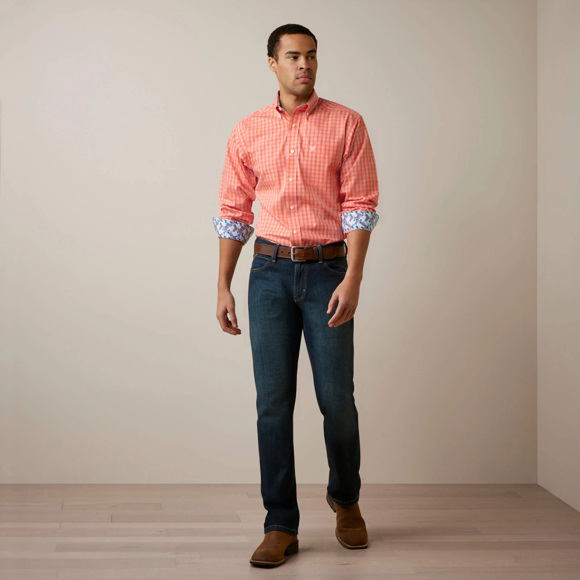 Ariat Men's Wrinkle Free Winston Fitted Shirt - Flame Coral - Image 3