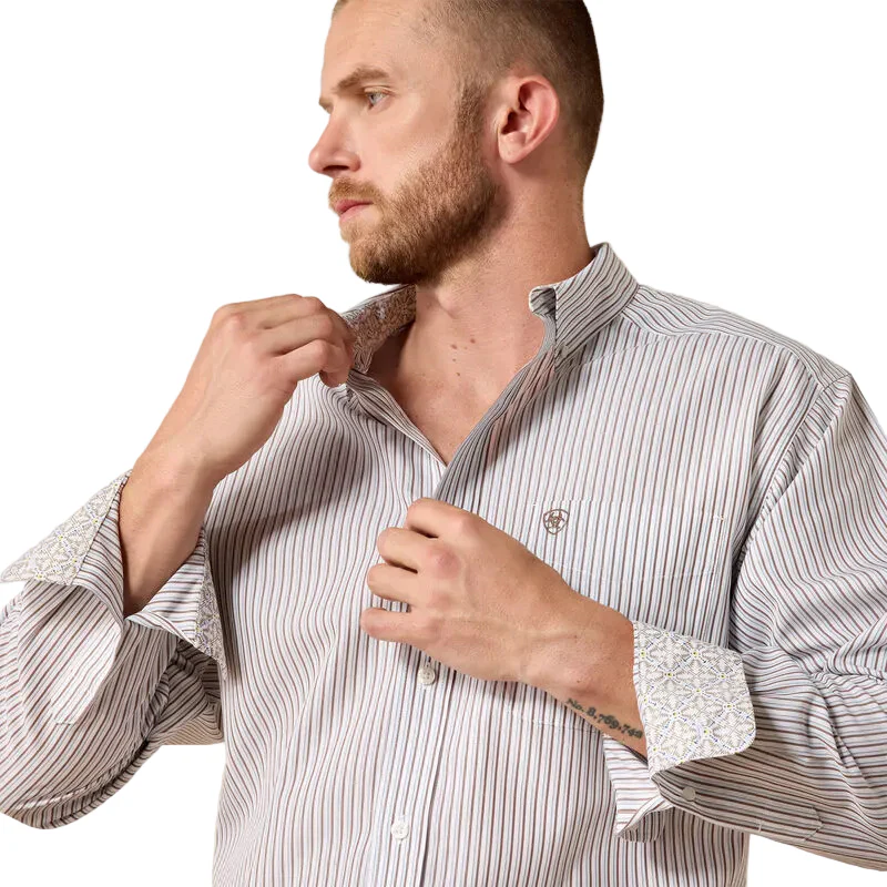 Ariat Men's Wrinkle Free Cory Classic Fit Shirt- White Stripe - Image 3
