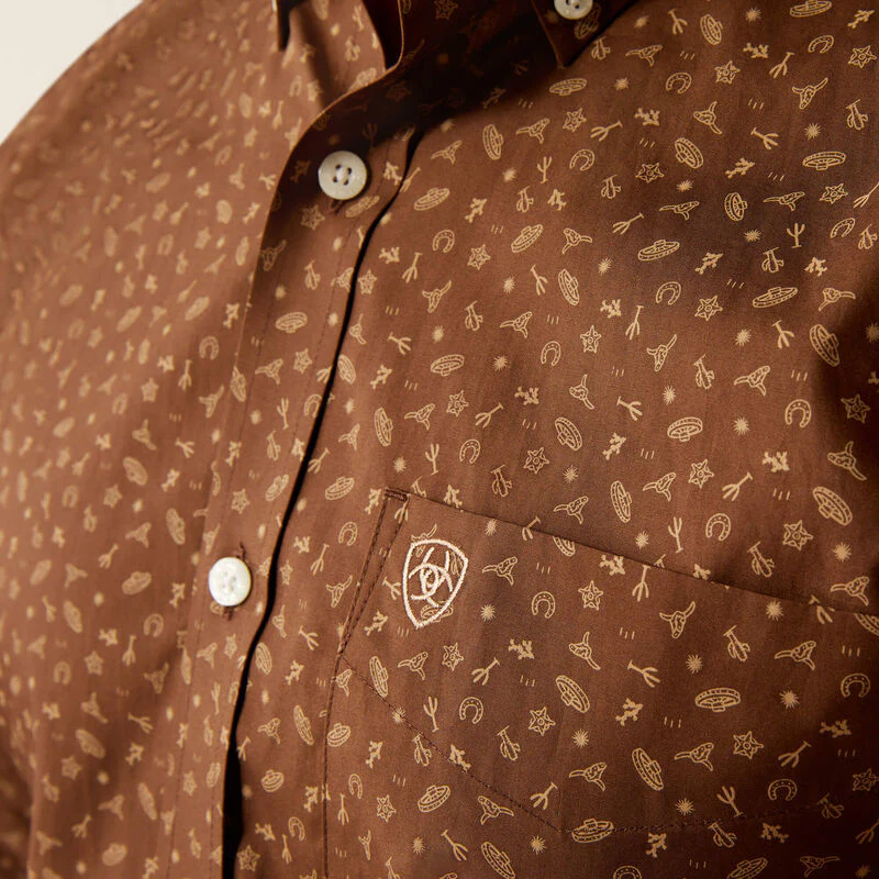 Ariat Men's Wrinkle Free Farley Fitted Long Sleeve Shirt -  Brown - Image 5