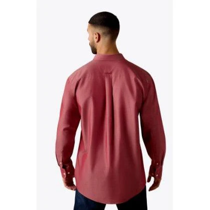 Ariat Men's Wrinkle Free Solid Pinpoint Oxford Classic Fit Long Sleeve Shirt - Rhubarb - Image 2