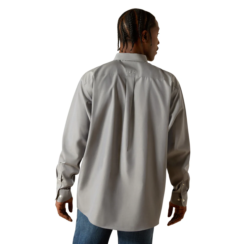Ariat Men's Wrinkle Free Solid Pinpoint Oxford Classic Fit Shirt - Grey - Image 2