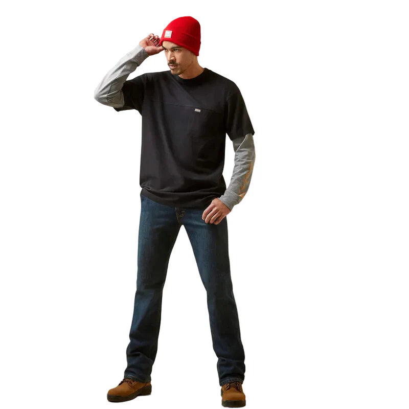 Ariat Men's Rebar Cotton Strong Dually Shirt - Black/Heather Grey - Image 3