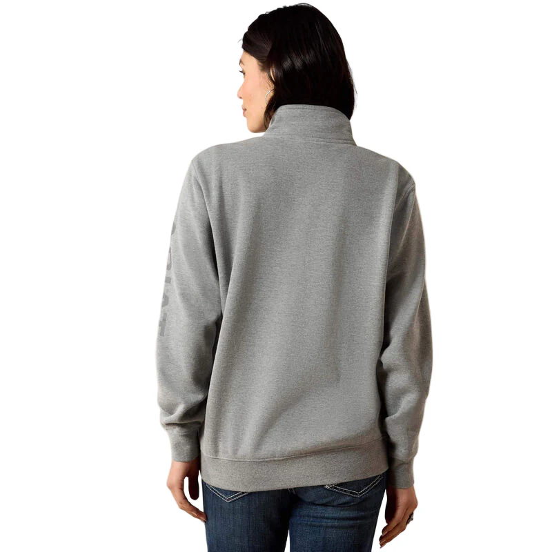 Ariat Women's Foundation Logo 1/2 zip Long Sleeve Sweatshirt- Heather Grey - Image 2