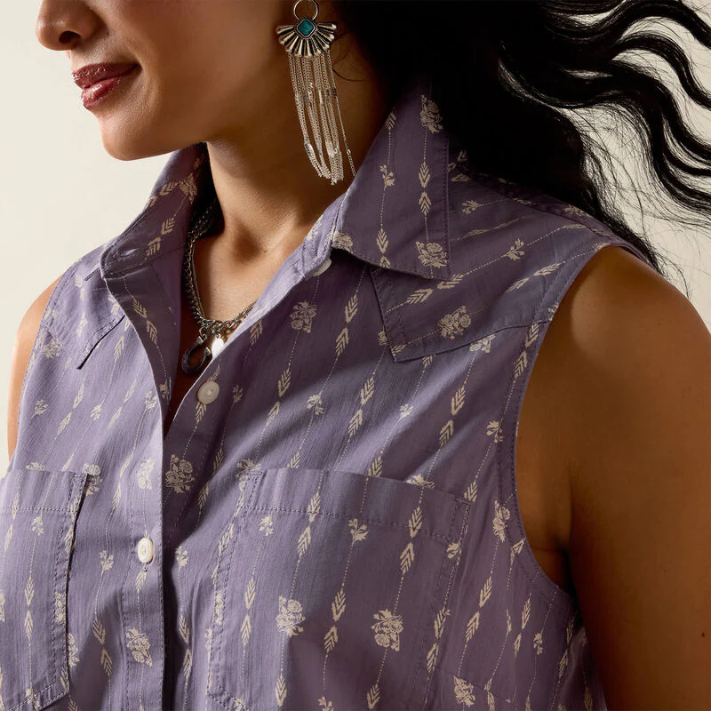 Ariat Women's Billie Jean Sleeveless Shirt - Blue Granite Dewdrop - Image 3