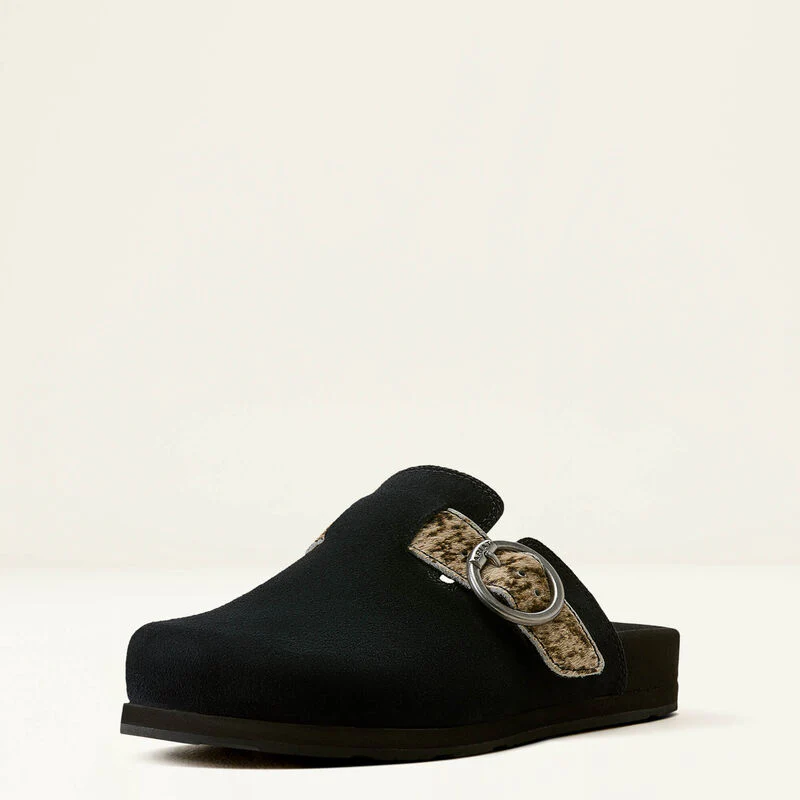 Ariat Women's Country Mule-Black Suede/ Brindle Hair On