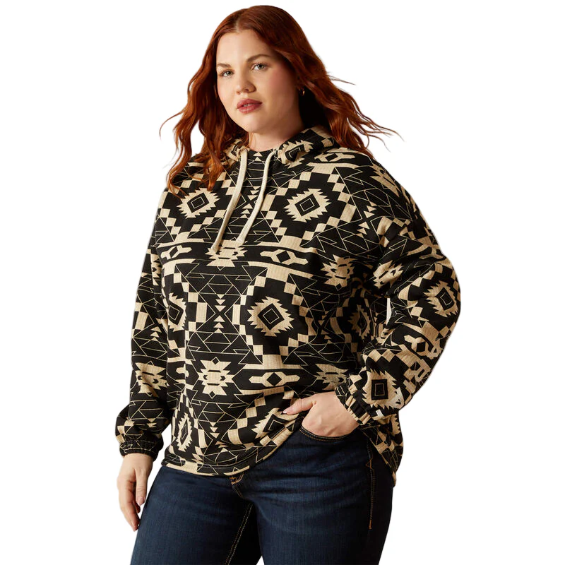 Ariat Women's Essential Long Sleeve Hoodie - Black Southwest Print - Image 2