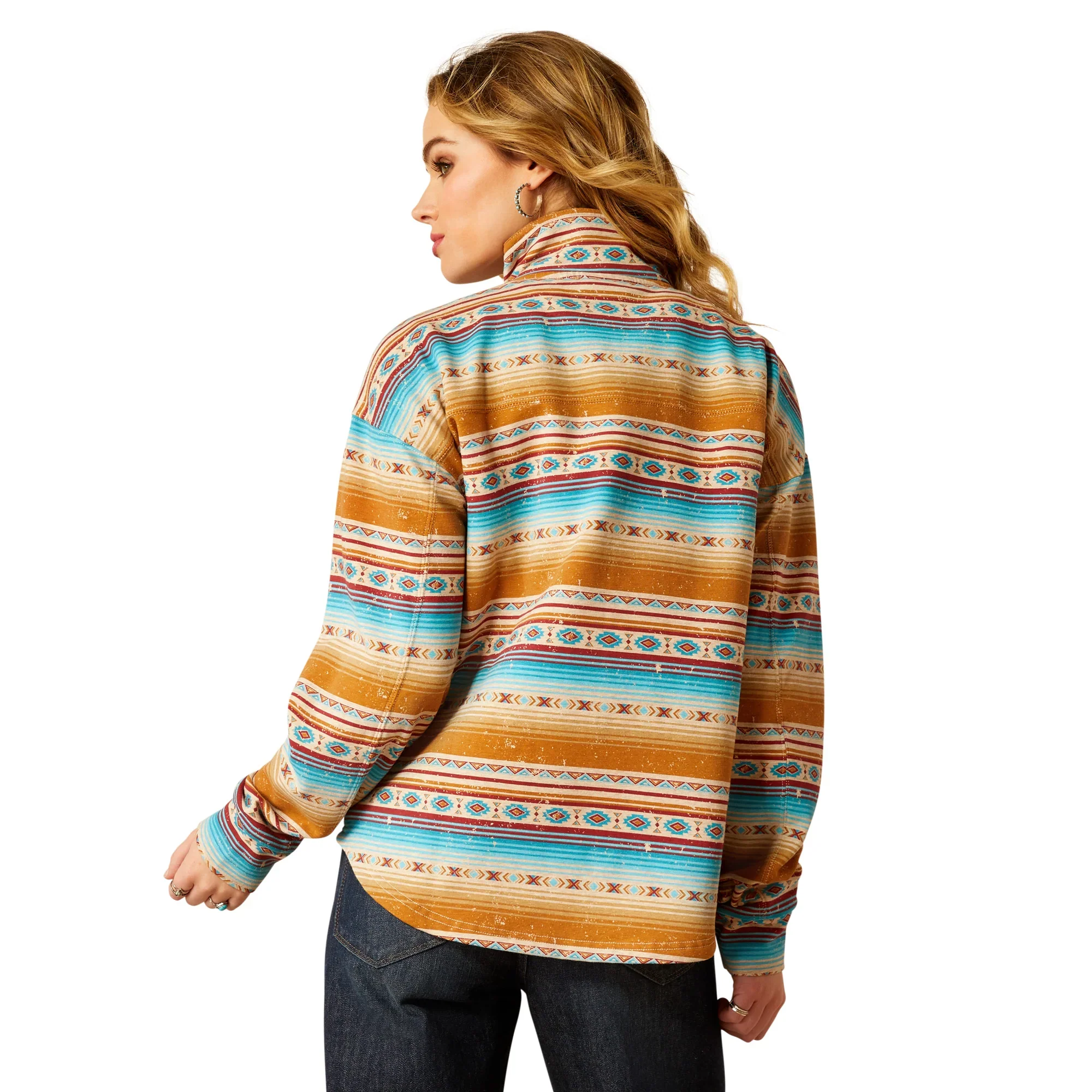 Ariat Women's Hometown Long Sleeve Sweatshirt- Orange Fallon Serape Print - Image 2