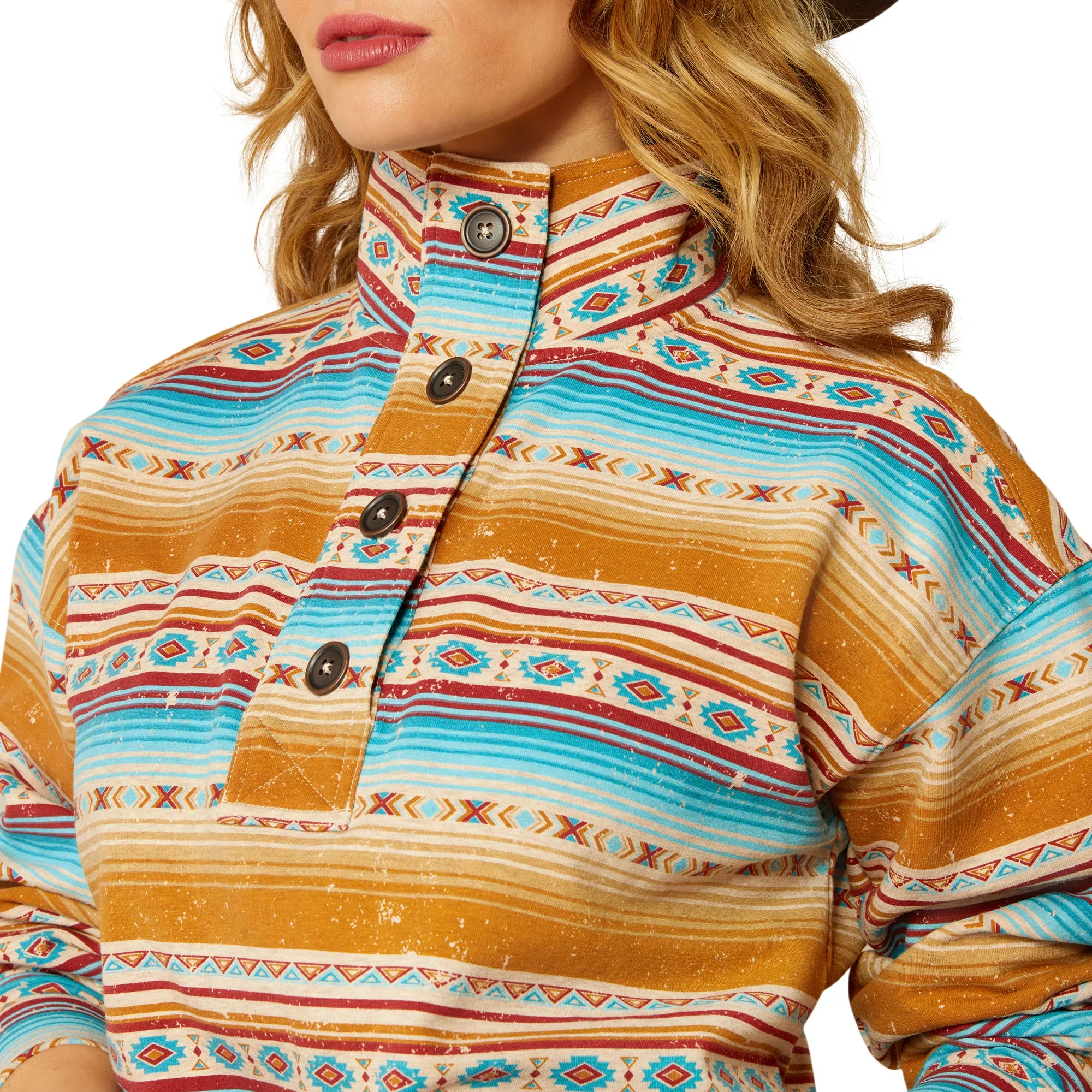 Ariat Women's Hometown Long Sleeve Sweatshirt- Orange Fallon Serape Print - Image 4
