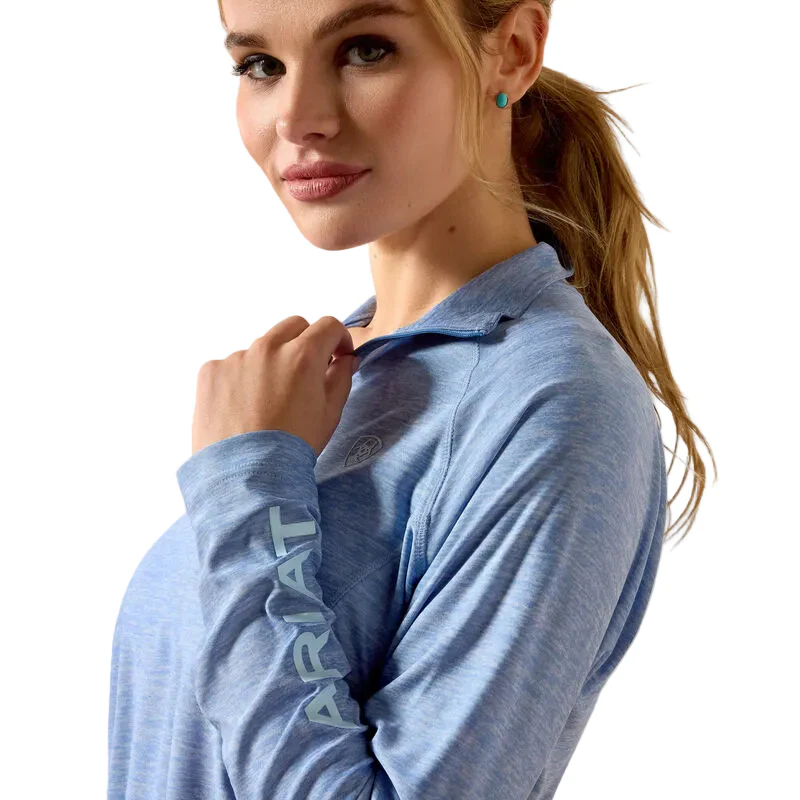 Ariat Women's Laguna 1/4 Zip Long Sleeve Top - Ashleigh Blue Heather - Image 3