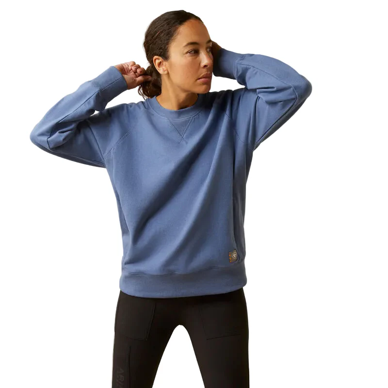 Ariat Women's Rebar Workman Washed Fleece Sweatshirt - Bjou Blue Heather