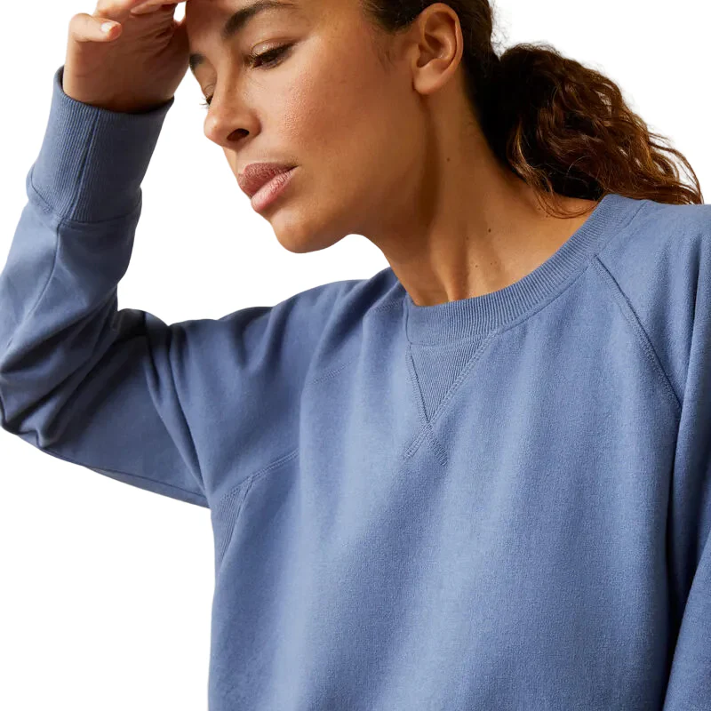 Ariat Women's Rebar Workman Washed Fleece Sweatshirt - Bjou Blue Heather - Image 3
