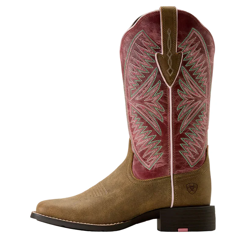 Ariat Women's Round Up Ruidoso Wide Square Toe Western Boot - Brown Bomber/Dusty Rose - Image 2