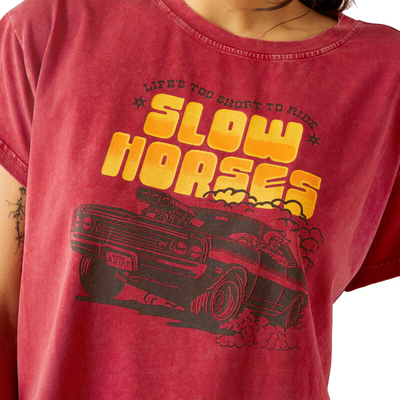Ariat Women's Short Sleeve Sendero Slow Horses Tee Shirt - Biking Red Mineral Wash - Image 3