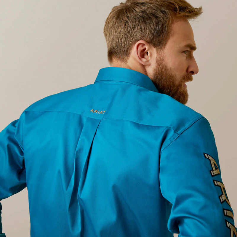 Ariat Men's Team Logo Twill Fitted Shirt - Deep Turquoise - Image 3