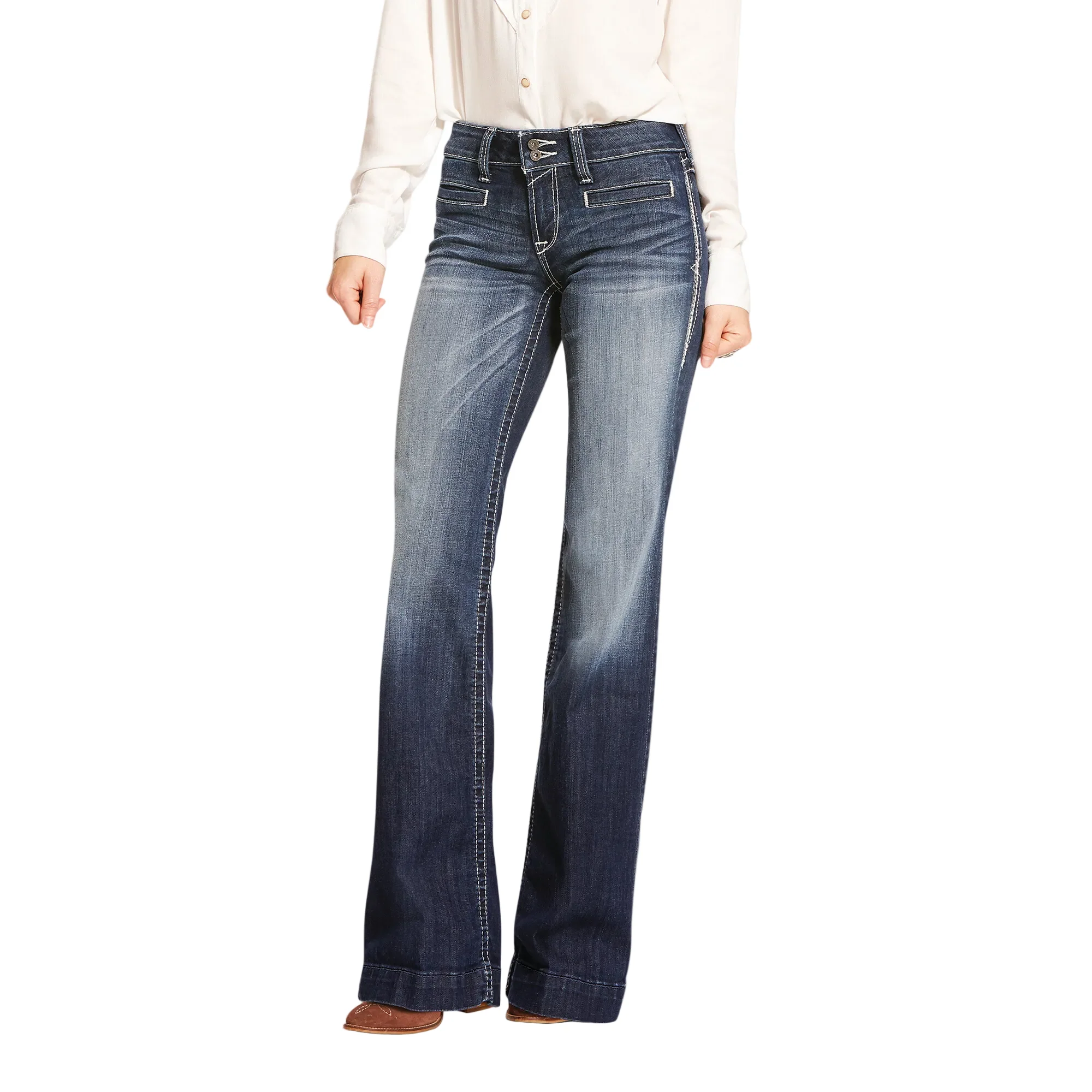 Ariat Women's Trouser Mid Rise Stretch Entwined Wide Leg Jeans - Marine