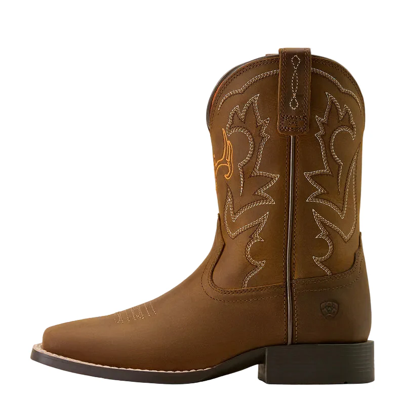 Ariat Youth Deer Ridge Wide Square Toe Western Boot- Distressed Brown - Image 2
