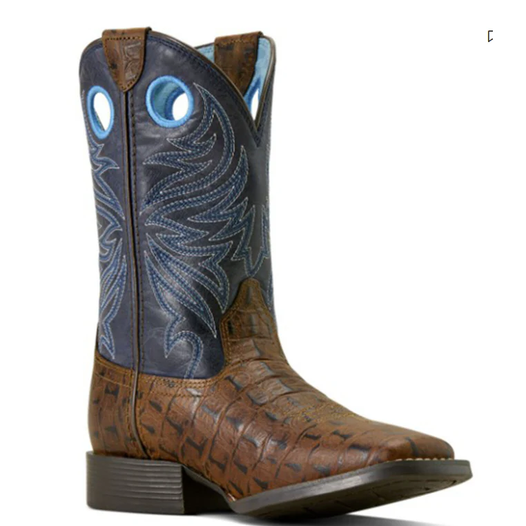 Ariat Youth Knox Wide Square Toe Western Boot- Brown Crocodile Print