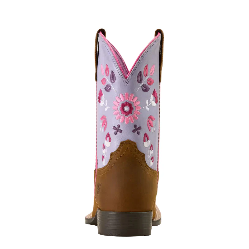 Ariat Youth Wild Bloom Wide Square Toe Western Boot - Distressed Brown/Mystic Lavender - Image 4