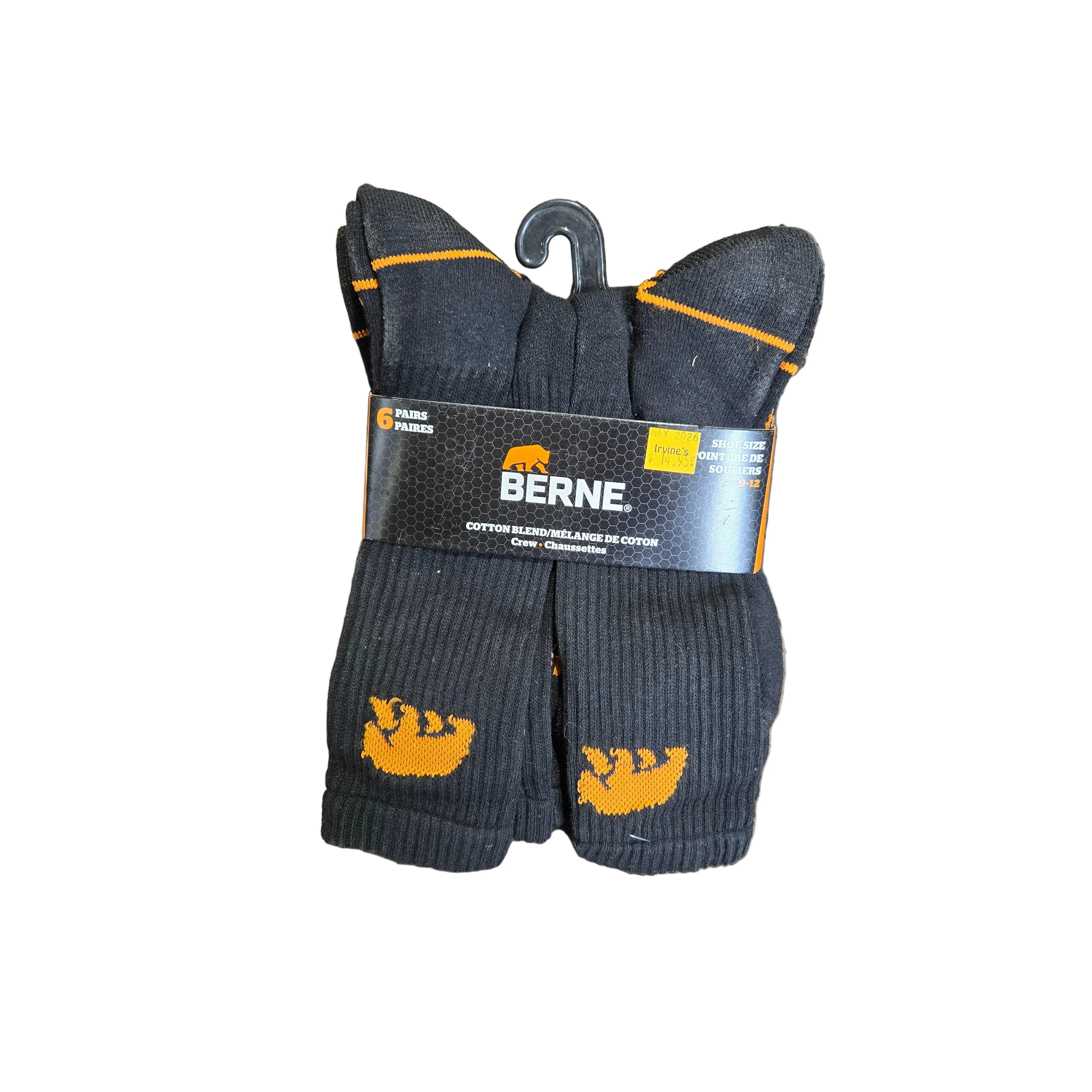 AYK Berne Men's Crew Work Socks 6 Prs - Black