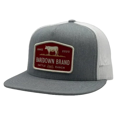 Baredown Brand Cattle King Maroon Flat Bill Ball Cap - Heather Grey/White - Image 2
