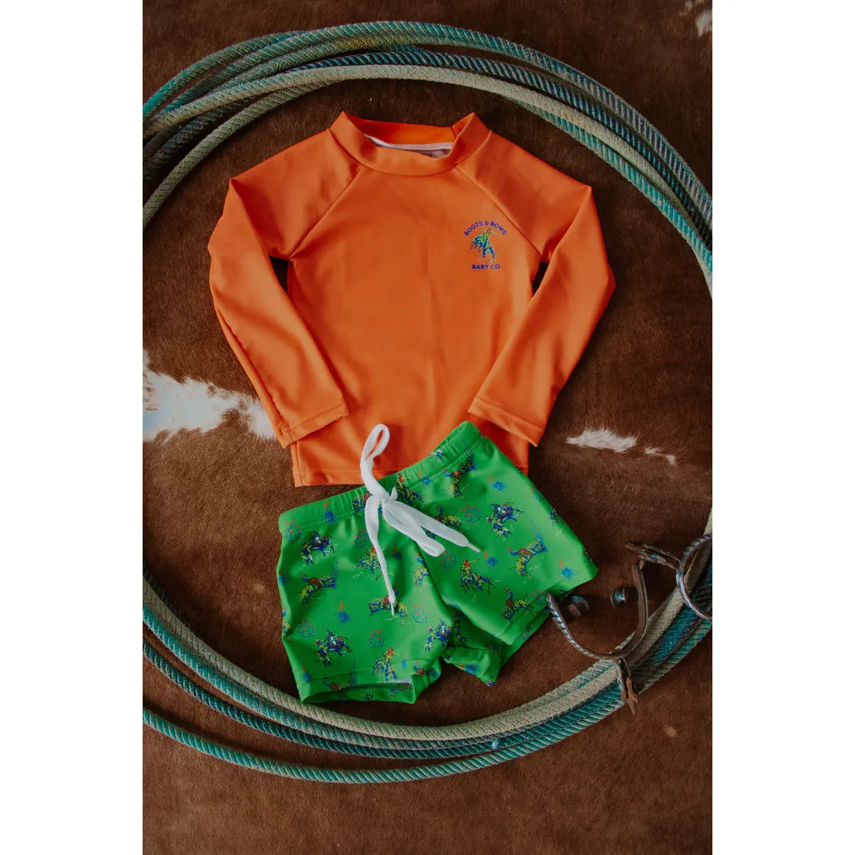 Boots & Bows Neon Western Baby Boy Swimsuit- Multi
